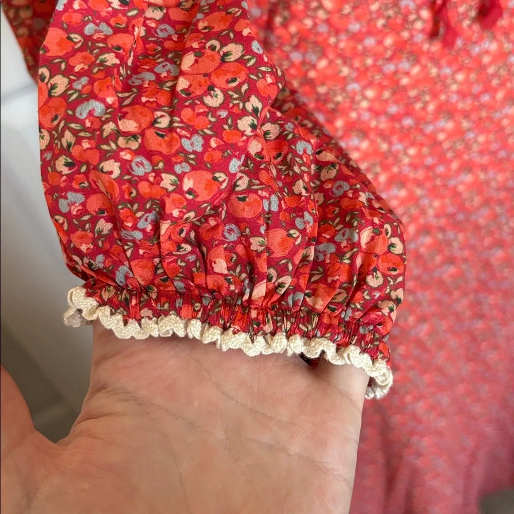 Christy Dawn Red Floral Maxi Dress with Cream Lace Trim - Picture 6 of 8